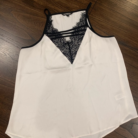 Sleeveless White and Black Lace Express Top Size M - Picture 2 of 6